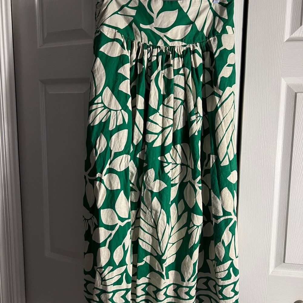 Nicole Miller Green and Cream Leaf-Print Maxi Skirt L